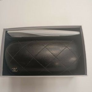 CHANEL Italy Black Quilted Leather Sunglasses Case